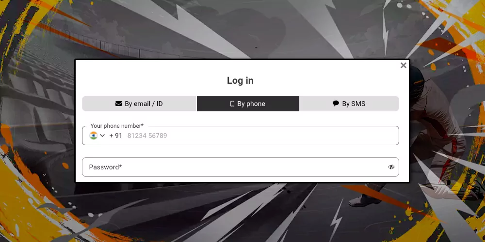 Selecting a login method and entering data