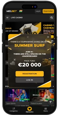 Screenshot with live casino